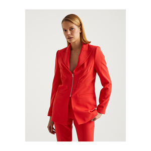 เสื้อแจ็คเก็ตเบลเซอร์ผู้หญิงแขนยาวมีซิปและดีเทลแบบคัพ - Product Image 4