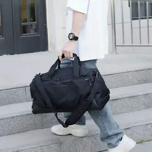 Bolsa de gimnasio de lona ligera Unisex con logotipo personalizado con cierre de cremallera con forro de nailon impermeable de gran capacidad para viajes al aire libre - Product Image 5