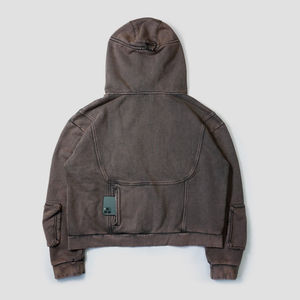 Sweat à capuche personnalisé de qualité supérieure 400 g/m² en coton éponge lourd délavé avec fermeture éclair cargo vintage - Product Image 2