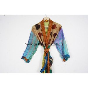 Bata de seda floral suave para mujer, kimono largo, vestido de fiesta bohemio de manga larga para verano y primavera, venta al por mayor - Product Image 2