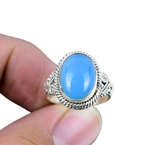 Tendencia 925 plata esterlina Calcedonia piedra preciosa anillo joyería hecha a mano plata estilo bohemio anillo joyería para mujeres regalo para niñas - Product Image 1