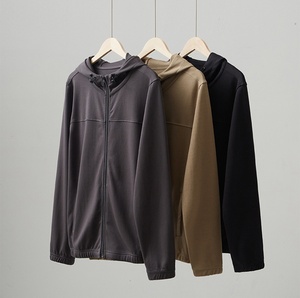 Men's 280g <b>Thin</b> AD Double-Sided Fabric Zipper <b>Hoodies</b> Casual Cardigan Zipper Shrink Hood Versatile Top Solid Pattern <b>Hoodies</b> - Product Image 1