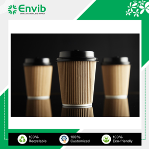 Tazas de papel de pared onduladas de color blanco y negro de alta demanda de calidad estándar Kraft de 10oz disponibles para la venta para servir café - Product Image 4