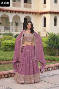 New Designer Women Faux Georhette Material Lehenga Choli with Sequence Zari Multi Embroidered Attractive <b>Lace</b> Border Dupatta - Product Image 4