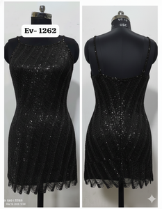 Blue Mini Dress Beautiful Beading V-Neck Natural Waistline Spaghetti Strap <b>Pattern</b> Short Club Dress for Parties - Product Image 6