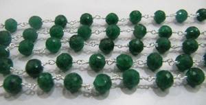 3Ft-Emerald Round facetted 6mm Chaîne perlée Perles d'émeraude teintées Chaîne de chapelet Perles de corindon Chaîne enroulée de fil - Product Image 4