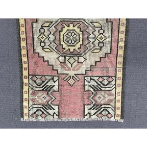 Vintage Turkish Small Rug 1.6x2.4 ft, Red <b>Yellow</b> Moroccan <b>Wool</b> Rug - Product Image 5