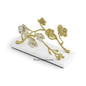 Gingko Feuilles Designer Couleur Argent Finition Brillant Poli Aspect Attrayant Avec Base En Marbre Noir Porte-Papier De Soie Unique - Product Image 4