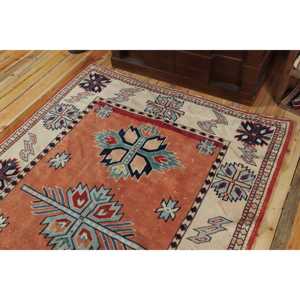Turkish Vintage Area Rug 4,9x6,3 ft, <b>Red</b> <b>Wool</b> Rug - Product Image 5