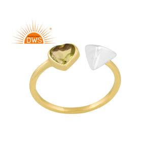 Latest Design Fine Sterling Silver 18K Gold Plated Natural Peridot Gemstone <b>Adjustable</b> <b>Ring</b> Demi Fine Jewelry Manufacturer - Product Image 1