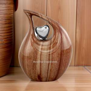 Coeur argenté décoratif finition bois aluminium larme crémation urne funéraire mémorial cendres enterrement cendres métal urnes pot en gros - Product Image 3