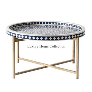 Cadre en métal et fer pour table de centre couleur or avec dessus en mosaïque Forme ronde Look fantaisie Meubles de salon Fournitures de table basse - Product Image 2