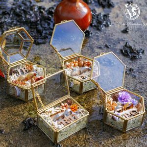 Antique Design Hexagon Glass Ring Box Wedding Engagement Ring <b>Holder</b> Custom Gold Geometric Keepsake Jewelry Display Box - Product Image 5