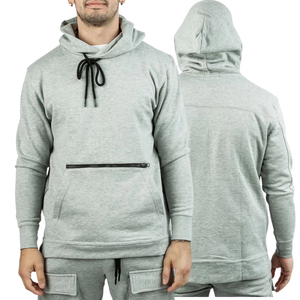 Men's Gray Solid Lined <b>Hooded</b> Sweatshirt Regular Fit Cotton Fleece Casual Pullover <b>Zip</b> Pocket Digital Printing Eco-Friendly - Product Image 1
