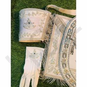 High Quality Masonic Apron Set White Ceremonial Apron with <b>Beads</b> <b>Fringe</b> Gloves & Arm Cuffs - Product Image 2