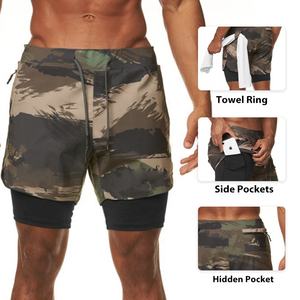 Wholesale Printing Logo Sports <b>Shorts</b> GYM Quick Drying Mid Waist Running Pants <b>Camouflage</b> 2 in 1 Fitness <b>Shorts</b> DDP shipping - Product Image 3