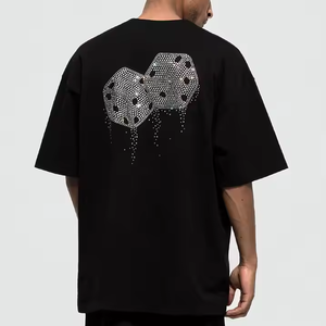 เสื้อยืดสตรีทแวร์ผู้ชายดีไซน์ใหม่ประดับเพชรเทียม ขายส่ง ผลิตจากใยไผ่ 100% เป็นมิตรกับสิ่งแวดล้อม ทรงหลวม - Product Image 2