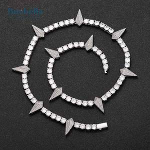 Gran oferta 925 Plata 14K chapado en oro blanco 5mm moissanita diamante garra tenis cadena Collar para hombres - Product Image 3