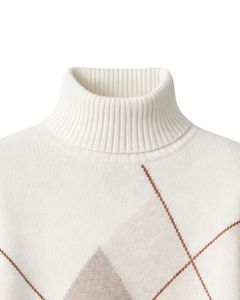 Manufacturer Custom Premium Women Turtleneck Argyle Knit Sweater Soft Warm Winter Pullover Casual Fashion Top Beige <b>Brown</b> Color - Product Image 5
