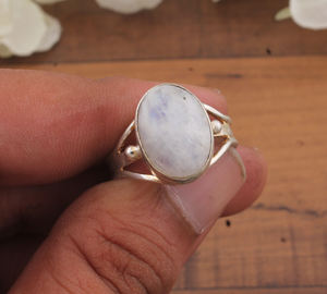 925 Sterling <b>Silver</b> Bezel Setting Wight Rainbow Gemstone Handmade Classic <b>Boho</b> Dainty Solitaire <b>Ring</b> Unisex Wedding Party Gift - Product Image 3