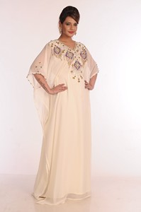 Georgette Cream Embroidered Islamic <b>Kaftans</b> - Product Image 3