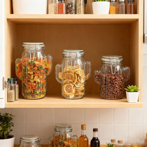 Frasco de Vidrio con Forma de <span class=keywords><strong>Cactus</strong></span> para Almacenamiento, Tapa Hermética con Cierre, Diseño Único para Pasta, Refrigerios, Organización de Cocina, Directo de Fábrica - Product Image 4