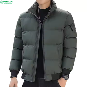 <b>White</b> Men's <b>Puffer</b> <b>Jacket</b> Stand Collar Zipper Closure Polyester Wadding Windproof Casual Winter Coat Front Embroidery High - Product Image 2