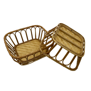 Juego de 2 Cestas de Almacenamiento Ovaladas de Ratán Tejido a Mano, Organizador de Mimbre Marrón Natural para Decoración del Hogar y Uso en la Cocina - Product Image 2