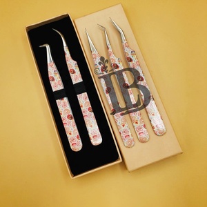 Nouvelles pinces à extensions de cils avec motif imprimé, pinces à extensions de cils avec emballage en boîte de carton, logo, pinces à extensions de cils en vison - Product Image 1
