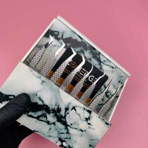 Pinzas de extensión de pestañas de la mejor calidad, pinzas de volumen de pestañas de agarre de diamante de acero inoxidable japonés plateado, Etiqueta Privada - Product Image 1