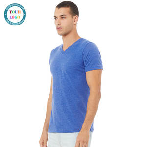 100% algodón de manga corta para hombre Pure Pima Jersey cuello en V camiseta azul real - Product Image 2