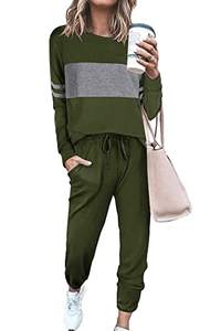 Unisex de 2 piezas de talla grande cuello redondo manga larga Tops pantalones de chándal transpirables Color Block trajes Logo para verano salón mujer 2 uds - Product Image 3