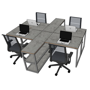 HBMN022 Minimalist Contemporary Cluster <b>Desk</b> for 4 Melamine Computer <b>Work</b> <b>Desk</b> with Shelving Office Furniture - Product Image 2