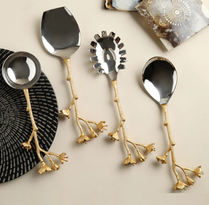 Cucharas Tenedor Cubiertos Diseño de hoja pulida de oro decorativo Cubiertos de acero inoxidable Hogar Hotel y restaurante Servicio de catering Uso - Product Image 4