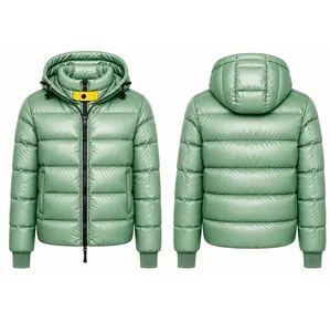Men's Winter Hooded <b>Puffer</b> Jacket <b>Black</b> Down Filled Windproof Zipper Closure Casual Style Slim Fit Polyester Shell - Product Image 5
