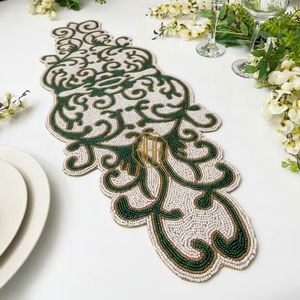 Handmade Custom Multicolor Beaded <b>Table</b> <b>Runner</b> and Placemat Modern Floral Embroidered Design - Product Image 1