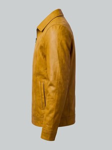 Chaqueta de Cuero Amarilla para Hombre, Estilo Motero, Abrigo Vintage de Piel de Cordero, Prenda Exterior de Carreras, Cierre de Cremallera, Ajuste Entallado, Estilo Casual, 100g, Moda Estadounidense, Regalo - Product Image 3