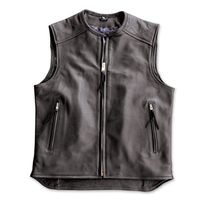 <b>Men's</b> <b>Black</b> Classic Side Laces Motorcycle Biker Leather Waistcoat <b>Vest</b> Winter Reversible Puffer <b>Vest</b> Button Breathable Fabric - Product Image 1