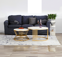 Nouvel Arrivage Direct Usine Inde : Ensemble Table Basse Moderne en Cuivre Doré et Pierre, 2 Pièces, Meubles de Maison Personnalisables