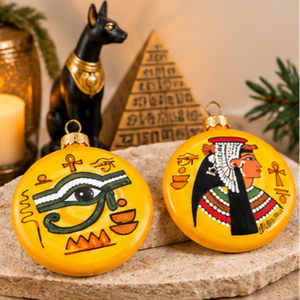 Adornos Navideños de Vidrio Pintados a Mano de Lujo con Diseño Faraónico Egipcio y Acabado Brillante Coleccionables - Product Image 4