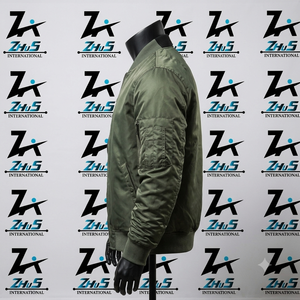 Veste bomber pour homme Zhus International, couleur olive, coupe classique, fermeture éclair, coupe-vent décontractée, vêtements d'automne, vestes en toile - Product Image 3