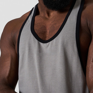 100% algodón Pima 170gsm gimnasio Fitness desgaste transpirable tejido camiseta sin mangas con dobladillo curvo Muscle Fit ropa de entrenamiento para hombres - Product Image 4