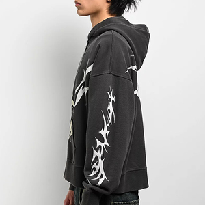 Sweat à capuche personnalisable en molleton bouclette de coton écologique pour l'hiver, avec strass et impression graphique intégrale sérigraphiée - Product Image 5