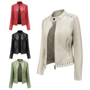 Diseños de moda Classic Biker Jacket Motocicleta Pu Faux Leather Jacket para mujer Slim Fit Leather Coat - Product Image 5
