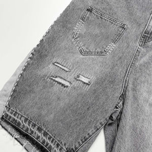 OEM High Quality Streetwear Casual Style Rhinestone Denim Shorts for <b>Men</b> Cut & Sew Acid Wash Distressed Denim Short For <b>Men</b> - Product Image 5