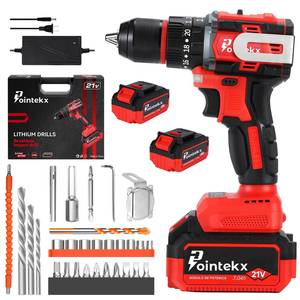 Trapano a percussione brushless Pointekx 21V con batteria da 3.0Ah, rosso e nero, utensile elettrico professionale per l'edilizia - Product Image 2
