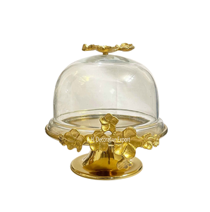 Support à gâteau moderne en verre et aluminium doré avec couvercle, vaisselle de qualité supérieure pour hôtels et traiteurs, centre de table, serveur de desserts, taille personnalisée - Product Image 4