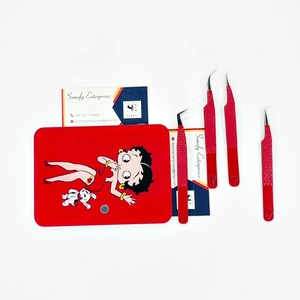 Pince à cils avec support à cils, couleur rouge, pointes argentées, en acier inoxydable, pour extensions de cils, emballage personnalisé, vison durable - Product Image 6