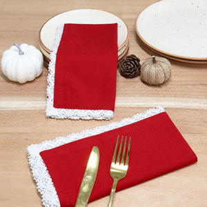 Serviettes en tissu avec dentelle Décor de table Automne Thanksgiving Coton (Rouge-Bords-Blanc) - Product Image 3