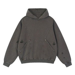 เสื้อฮู้ดดี้แบบมีแผ่นผ้าต่อแบบถอดประกอบได้ ลุควินเทจ ทรงโอเวอร์ไซส์ ผ้าฝ้ายเทอร์รี่ ซักทำให้ดูเก่า สำหรับฤดูหนาว แฟชั่นยูนิเซ็กส์ - Product Image 1